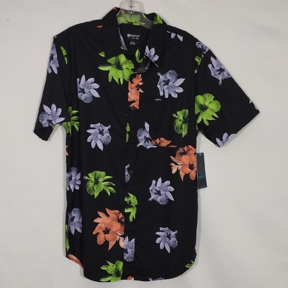 NWT Matix Men's Black Water Based Floral Short Sleeve Button Down Size Small - Picture 1 of 9